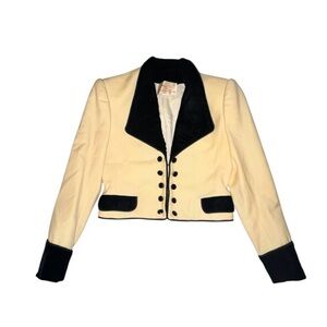 Vintage Oscar De La Renta Women’s  Cropped Blazer Cream Wool & Black Velvet Sz 4